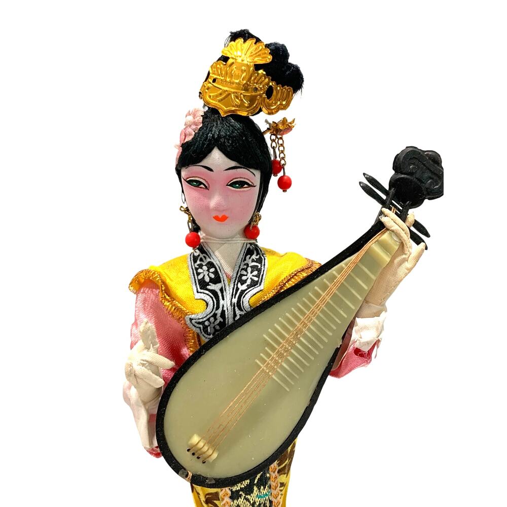 Vintage Stylish Chinese Posing Doll Figure with Mandolin  12" Tall